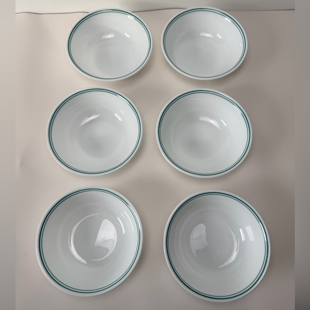 Vintage Corelle White Blue Green Stripe Soup Cereal Bowl 6" Lot of 6 Cottage